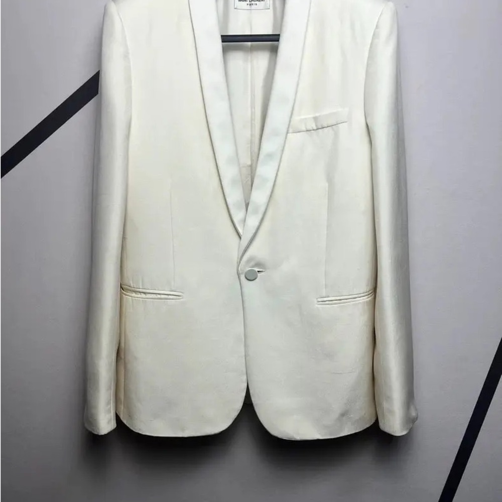 Saint Laurent White Tuxedo Silk Blazer
